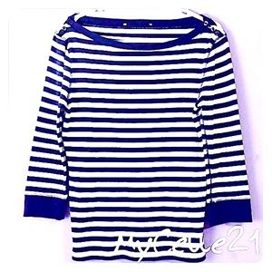 $9 Navey/White striped Cotton Top, Excellent NC